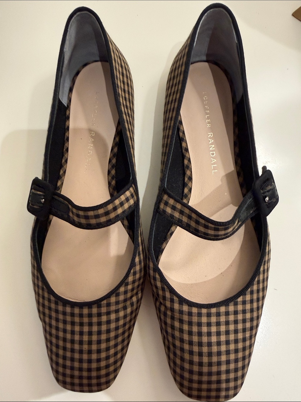 Loeffler Randell Black and Tan Gingham Mary Jane Flats